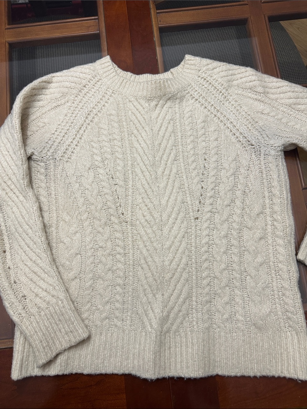 Forever 21 Cream Textured Crew Neck Sweater